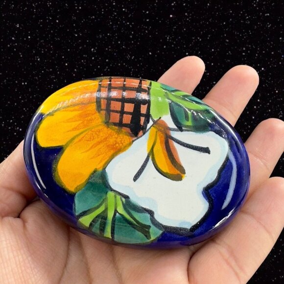 Mexican Pottery Trinket Box Jewelry Storage Box Talavera Pottery Painted Flowers - Picture 8 of 12